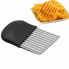 RosyMyth Crinkle Potato Cutter - Stainless Steel Wavy Chopper Knife for French Fries, Potato, Cucumber, and Other Vegetables, Black