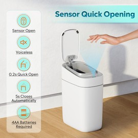 WILVE Automatic Bathroom Trash Can with Lid, 9L/2.4 Gallons, Motion Sensor + Automatic Adsorption, Smart Garbage Can with LED Lndicator, Small Waste Bin for Bathrooms, Offices, Dorms, White