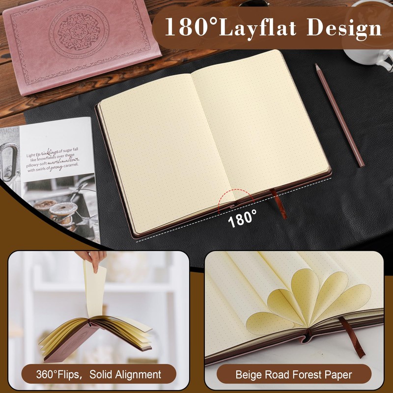 Fetinar 300 Pages Leather Dotted Journal Notebook,Softcover Leather Dotted Journal