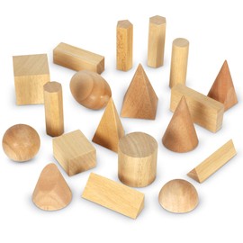 Learning Resources Wood Geometric Solids, Kids Wooden Shapes, Montessori Toys, Set of 19