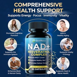 Suplemento NAD+ para mujeres y hombres – Resveratrol, complejo de urolitina A y CoQ10, apoya la energía celular – alternativa NMN y NMNH – Envejecimie