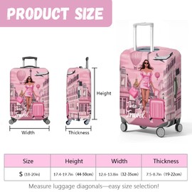 MAYJOYDIY Pink Lady Travel Luggage Cover Time To Travel Elastic Baggage Covers Tower Dust-Proof Suitcase Sleeve Anti-Scratch Washable Suitcase Protector S Fit 18-20inch Luggage