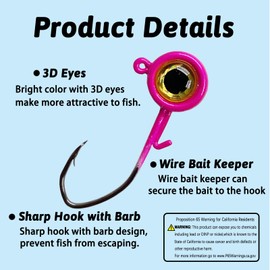 Fish Corner Crappie Jigs, 20pcs 1/32oz Rose Red Jig Heads for Crappie Bass Fishing