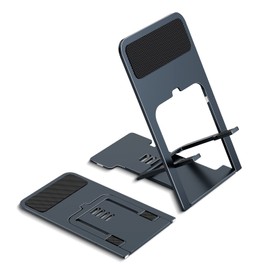 neriken Smartphone Stand, Tabletop, Mobile Stand, 4 Levels, Angle Adjustment, Flat Folding, Tablet Stand (Dark Silver)