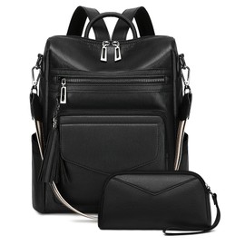 OPAGE Backpack Purse for Women Leather Anti-theft Fashion Designer Travel Backpack Ladies Shoulder Bags With Wristlet, Black