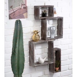 JACKCUBE Design 4 Cube Wall Mounted Rustic Floating Shelves, Wood Display Shelf, Shadow Box , Decorative Wall for Livingroom, Bathroom, Kitchen, Bedroom - MK517A