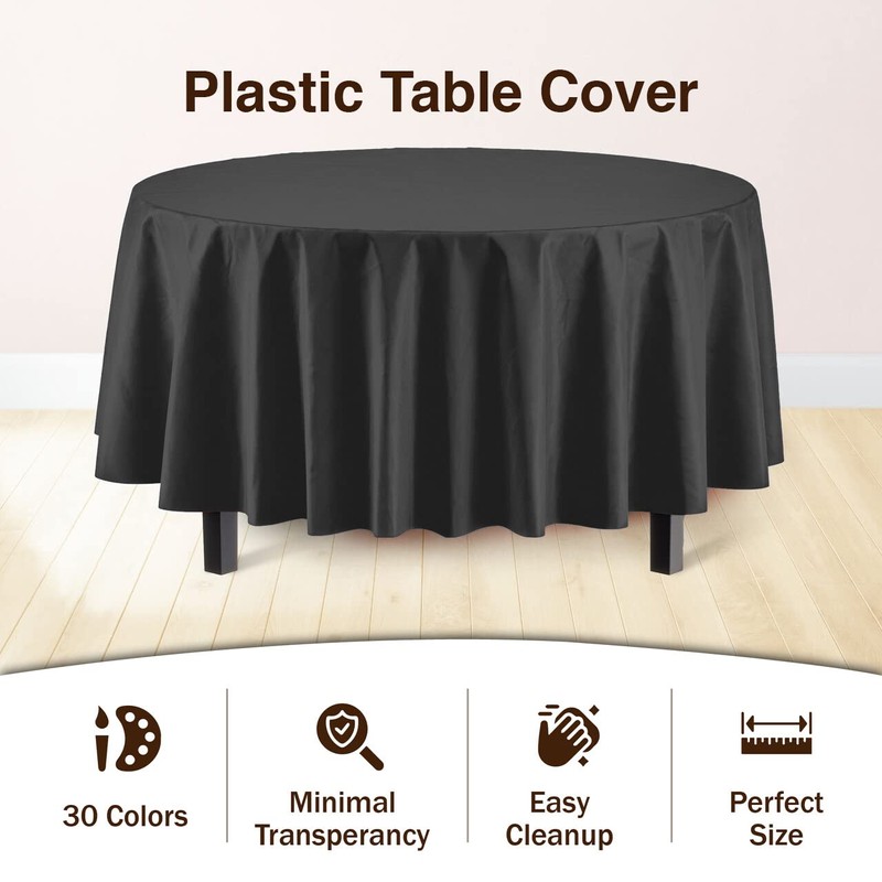 Party Solids 6-Pack Premium Plastic Tablecloth 84in. Round Plastic Table