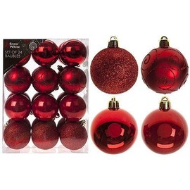 PMS SET OF 24 6CM BAUBLES IN PVC BOX RED