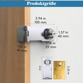 Cabinet Lock, 100 mm (4 in) Hasp Lockable with Keys, Stainless Steels Hasp Lock Padlock Gate Latch Lock for Cupboard, Furniture Lock with Key Lock Device