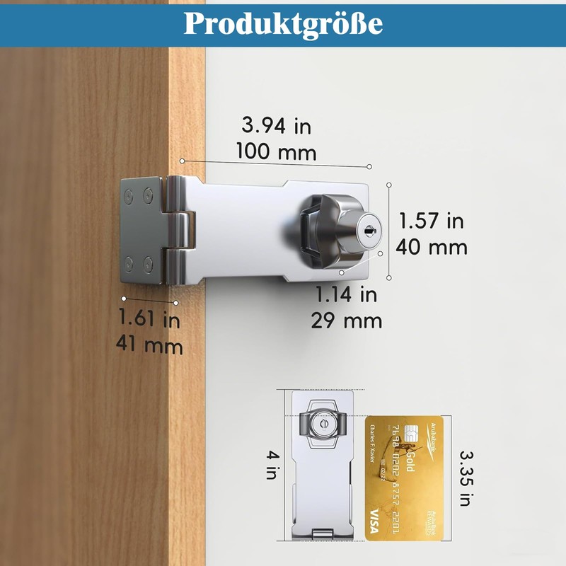 Cabinet Lock, 100 mm (4 in) Hasp Lockable with Keys,