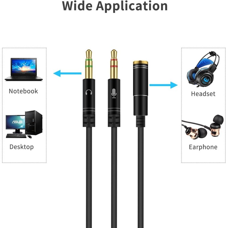 OOYES 2 in 1 Headphone Mic Splitters Cable,3.5mm Jack Audio