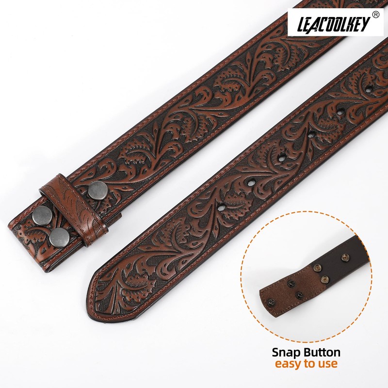 LEACOOLKEY Western Belt Strap for Men without Buckle 1.5" Wide