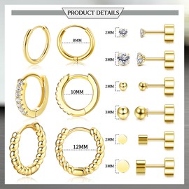 Sanfenly Flat Back Stud Earrings Set Cartilage Earrings Gold Plated Surgical Steel Earrings Stud Screw on Flatback Earrings Dainty Nap Earrings