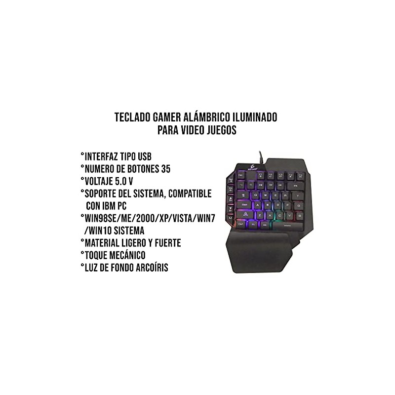 ELE GATE Teclado De Una Mano Gamer Luz RGB USB