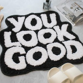 KOEXM You Look Good Bath Mat Black Bathroom Rugs Funny Cute Bath Rugs Non Slip Microfiber Plush Preppy Small Cool Shower Rug Washable Absorbent Floor Mat for Bathtub Sink 25" x 21"