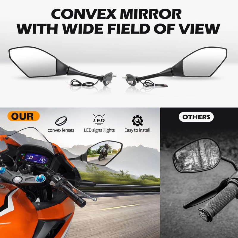 Motorcycle LED Turn Signal Rearview Mirrors Compatible with 2011 2013