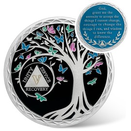 IELCJJ 5 Year Sobriety Coin, Butterfly Tree of Life Sobriety Chip AA Coins and Medallions Recovery Chip Anniversary Sober Token for Women Men Alcoholics Anonymous Addiction Recovery Gifts