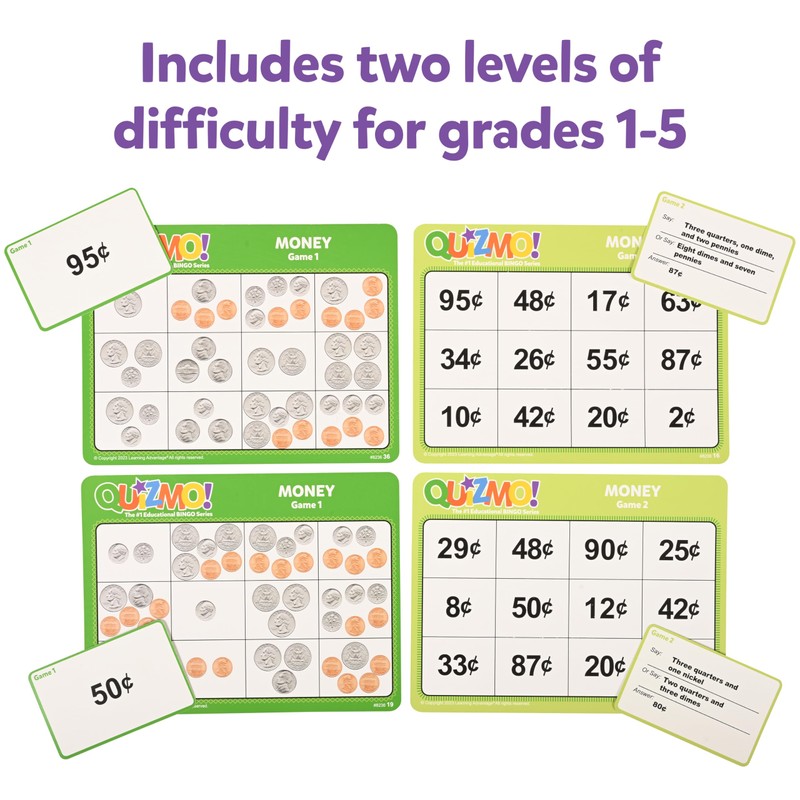QUIZMO Money - Bingo-Style Money Game - 2 Levels of