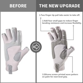Palmyth UV Protection Fishing Fingerless Gloves UPF50+ Sun Gloves Men Women for Kayaking, Hiking, Paddling, Driving, Canoeing, Rowing (Light Gray, Medium)