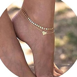 Atentuyi Sequins Layered Anklet Gold Heart Ankle Bracelet Bohemian Foot Chain Barefoot Beach Anklet Jewelry for Women and Girls