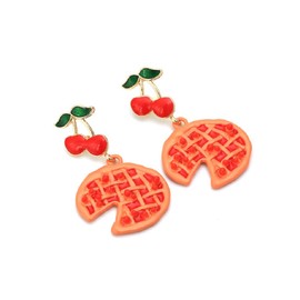 Pizza Earrings for Women, Cute Fruit Cherry Earrings for Girls, Cute Food Pizza Dangle Earrings, Hypoallergenic, Green Leaf Cherry Drop Earrings, 3D Pizza Stud Earrings, Pizza Cherry Jewellery, Zinc