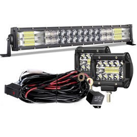Led Light Bar TERRAIN VISION 22 Inch 120W 5D Flood Spot Combo Beam Off Road Driving Lights 2Pcs 4 Inch 60W Fog Lights w/Rocker Switch Wiring Harness for Jeep Trucks SUV Polaris ATV Boat Lighting