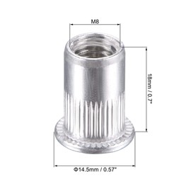 sourcing map M8 Rivet Nuts Aluminium Alloy Knurled Flat Head Threaded Insert Nut Silver 25pcs