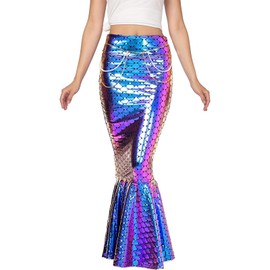 Loalirando Mermaid Tail Skirt Long Elastic Slim Mermaid Skirt Beach Holiday Costume Mermaid Skirt, Multicoloured (multicoloured A)