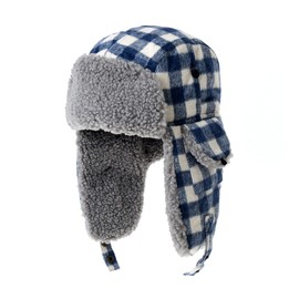 WITHMOONS Plaid Winter Trapper Skiing Trooper Hat Ear Flap Cap YZT0093 (Blue)