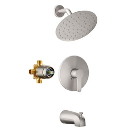 HoliSpa Tub Shower Faucet, Brushed Nickel Shower Faucet Set with 8-Inch All-Metal Rainfall Showerhead and Bathtub Spout, Single-Handle Tub Shower-Trim Kit Included Valve, Brushed Nickel