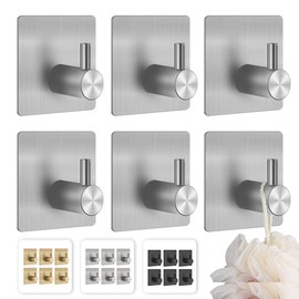 6 Piezas Ganchos de Baño,Ganchos para Pared 304 Acero Inoxidable,Ganchos Adhesivos Organización,Accesorios de Baño,Perfecto para La Cocina, El Baño o La Oficina. (Plateado)