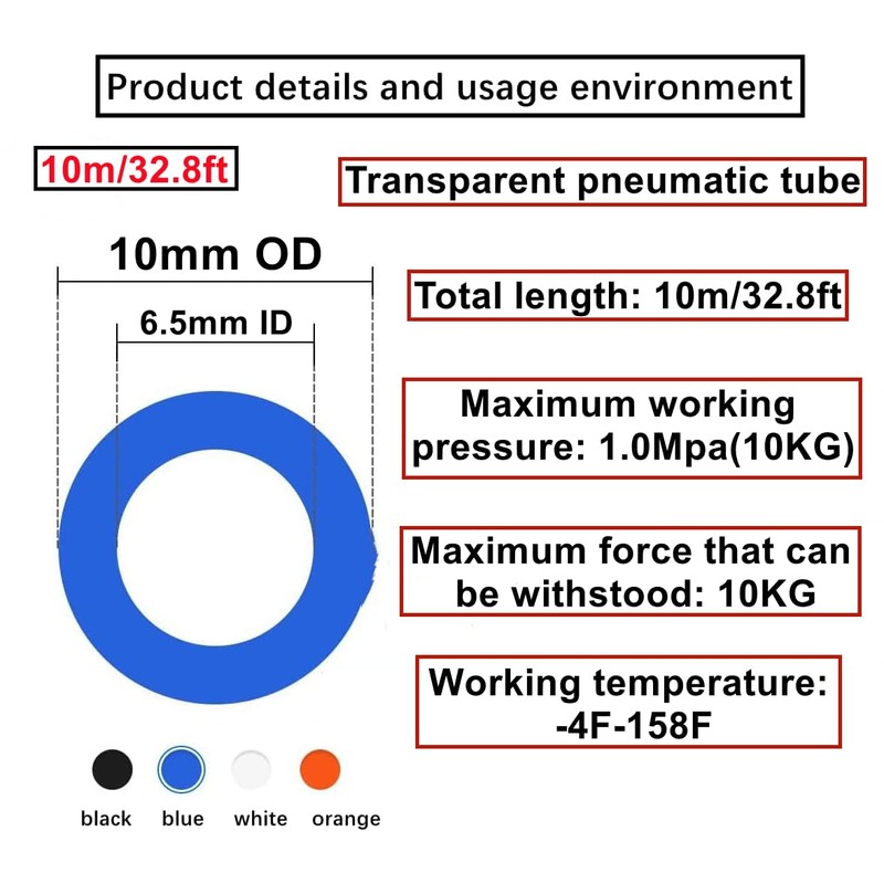 HAXIHA Pneumatic Hose Clear 10 mm OD 6.5 mm ID