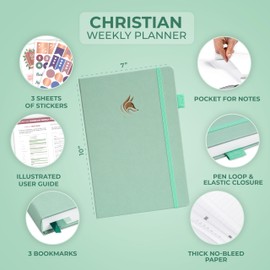Clever Fox Christian Hourly Weekly Planner – Goal Setting Planner with Time Slots, Monthly Budget, Sermon Notes, Bible Reading Tracker (Mint Cream)