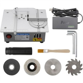 Portable Mini Table Saw, Saw Blade Height Adjustable, 7-Speed Power Supply Chop Saw with 4 Blades for Woodworking, Plastic, Metal