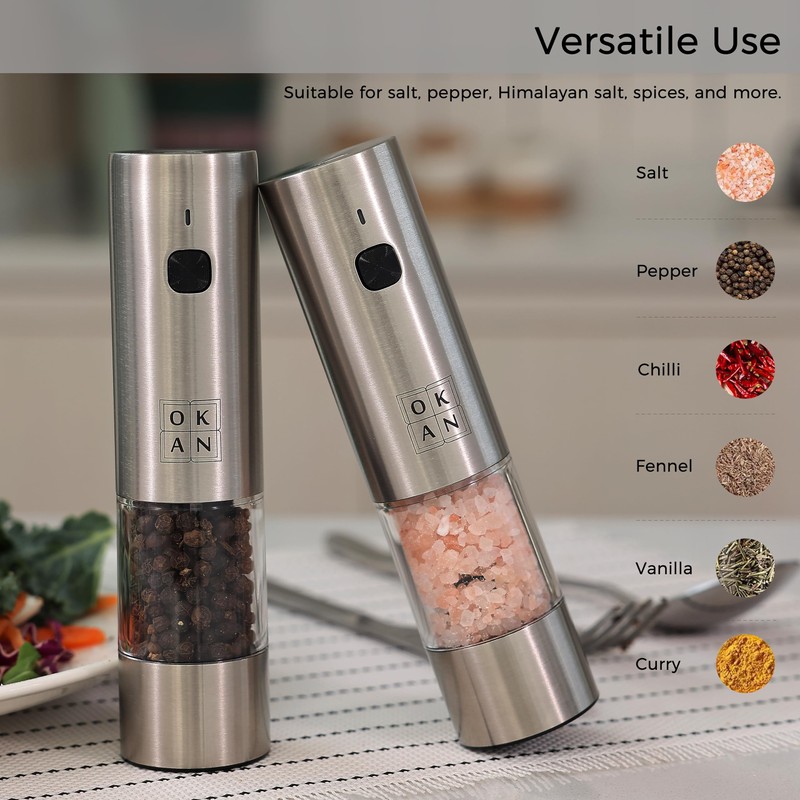 OKAN USB-C Rechargeable Salt & Pepper Grinder Set – Dual-Head
