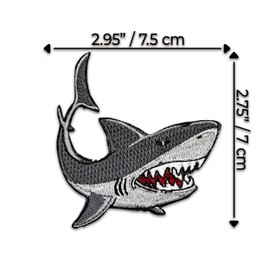 Shark Iron On Patch - Embroidered Boys Kids Children Ocean Animal Shark Applique Appliques Iron On Sew On Patches for Holes, Clothing, Jeans, Hat, Backpacks, Clothes (Size, 3")