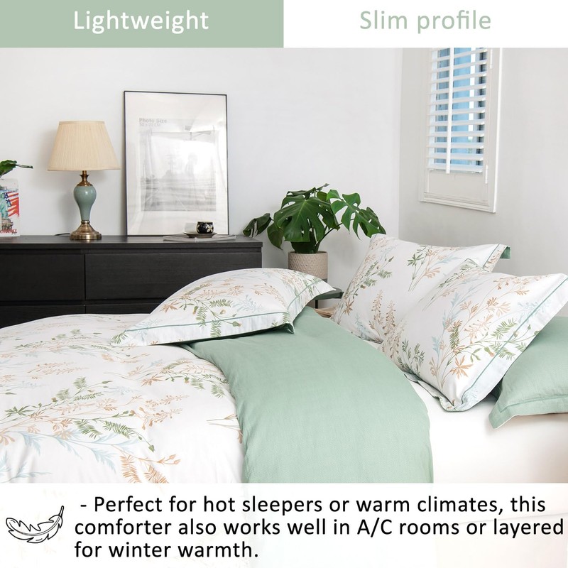 ALEISSEL Natural Cotton 2pcs Botanical Comforter Sets Twin Size-Green Comforter