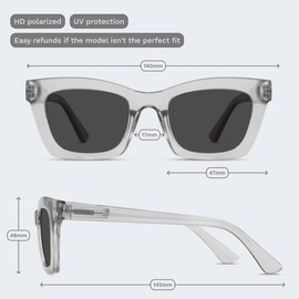 livho Trendy Polarized Sunglasses Women, Retro Sun Glasses for Women 2024, Cute Sunglasses for Women, UV Protection Shades, Medium, Transparent Grey/Black