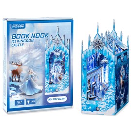 PYAARI Book Nook Kit - DIY 3D Ice Kingdom Castle Booknook, Puzzle Bookend with Motion LED Lights, Miniature Dollhouse, Home, House Room Decor for Adults, Teens, and Beginners