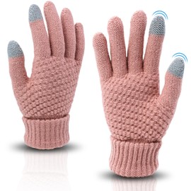 Drokenle Women Winter Gloves, Warm Soft Touchscreen Gloves Thermal Knit Fleece Lined Glove Elastic Cuff Womens Gloves for Cold Weather (Pink)