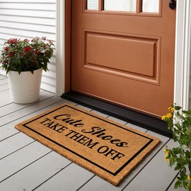 Funny Coir Doormat Cute Shoes Take Them Off Front Door Mat Entryway Outdoor Mat with Heavy Duty Front Porch Welcome Mats Entry Natural Coconut Brown Mat 23.6 x 15.7 Inch