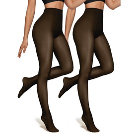 OEAK 2 Pack Womens Fleece Lined Tights Fake Translucent Pantyhose Thermal Opaque High Waisted Legging Footed Sheer Tights Black 220g(Thin Fleece) 2XL