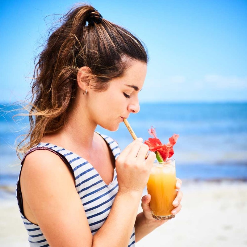 Pandoo® pack of 12, 100 % bamboo straws including cleaning brush