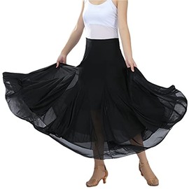 CISMARK Women's Elegant Standard Dance Waltz Dance Party Long Swing Cult Skirt One Size, black
