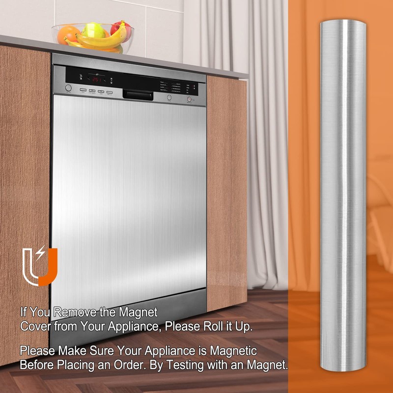 Silver Brushed Stainless Steel Dishwasher Magnet Cover - Decorative Kitchen
