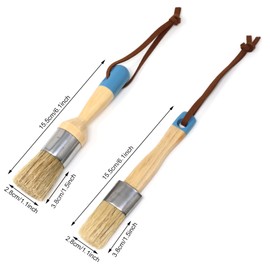 Honbay 2PCS Chalk & Wax Paint Brush Set for Wooden Furniture DIY Painting and Waxing Tool Bristle Stencil Brushes Including Flat and Round Chalked Paint Brushes