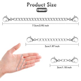 YHTCC Necklace Extender,3 Pcs Stainless Steel Silver Necklace Extender,Fine Chain Extender for Jewelry Making,Suitable for Necklaces,Suspenders,Bracelets,Anklets and Other Jewelry Making