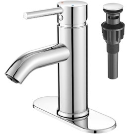 VOTON Chrome Bathroom Faucets 1 Hole, Stainless Steel Bathroom Sink Faucet with Metal Pop up Drain, Lavatory Faucet for Bathroom Sink