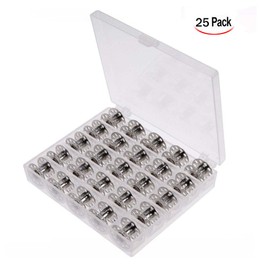 LHKJ Pack of 25 Spool Sewing Machine, Yarn Spools, Sewing Machine with Bobin Box, Empty Thread Spool, Sewing Machine Spool, Universal, Spools Metal Yarn Spool for Most Household Sewing Machines, Silver
