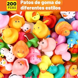 200 paquetes de patos de goma a granel, patos para jeeps para chapuzar, patos para jeeps surtidos, juguetes de baño patos flotadores para niños, acces